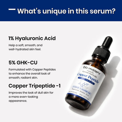 Bio Mystery Copper Peptide Face Serum – Anti-Aging Korean Formula for Firm, Smooth & Youthful Skin | Regenerate, Restore & Hydrate | 30ml