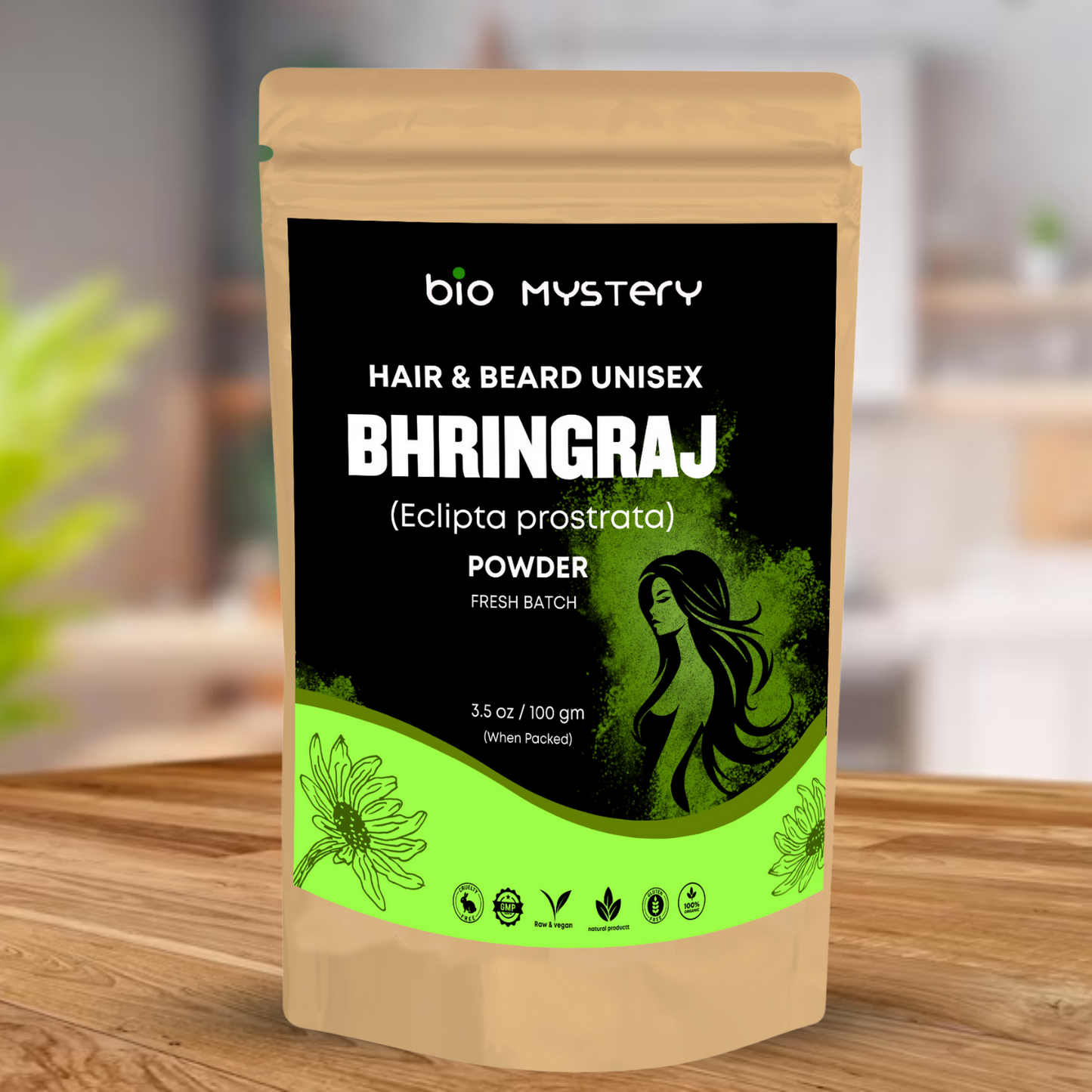 Bio Mystery Bhringraj Powder | 100% Pure & Natural Eclipta Prostrata for Hair Growth & Scalp Health | Ayurvedic Herbal Hair Care – 100g