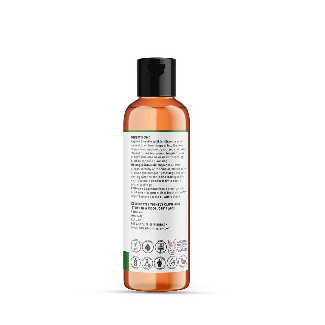 Bio Mystery Natural Castor Oil – Cold Pressed & Hexane-Free with Liner Brush | For Hair, Brows, Lashes, Nails & Skin | 100% Pure & Natural |