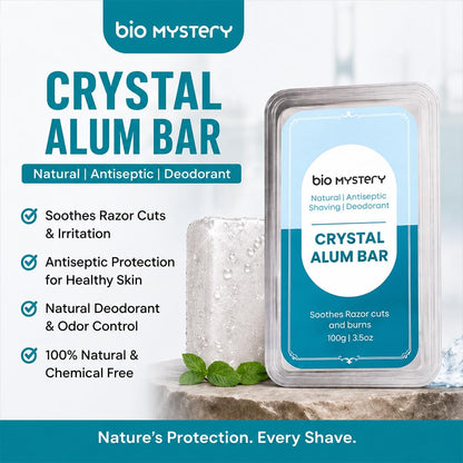 Bio Mystery Natural Alum Block (Fitkari) for Shaving – After Shave Styptic for Razor Cuts & Razor Burn Relief | Natural Deodorant Stone | Travel Case Included | 100g