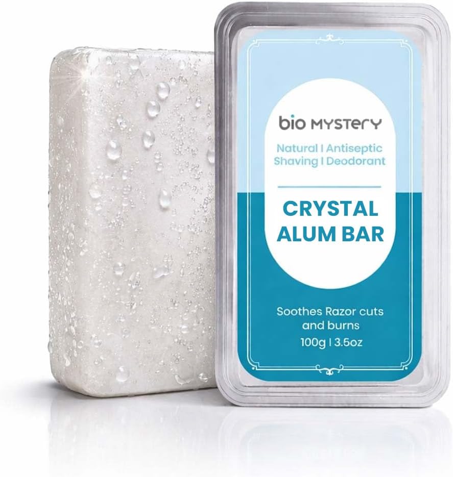 Bio Mystery Natural Alum Block (Fitkari) for Shaving – After Shave Styptic for Razor Cuts & Razor Burn Relief | Natural Deodorant Stone | Travel Case Included | 100g
