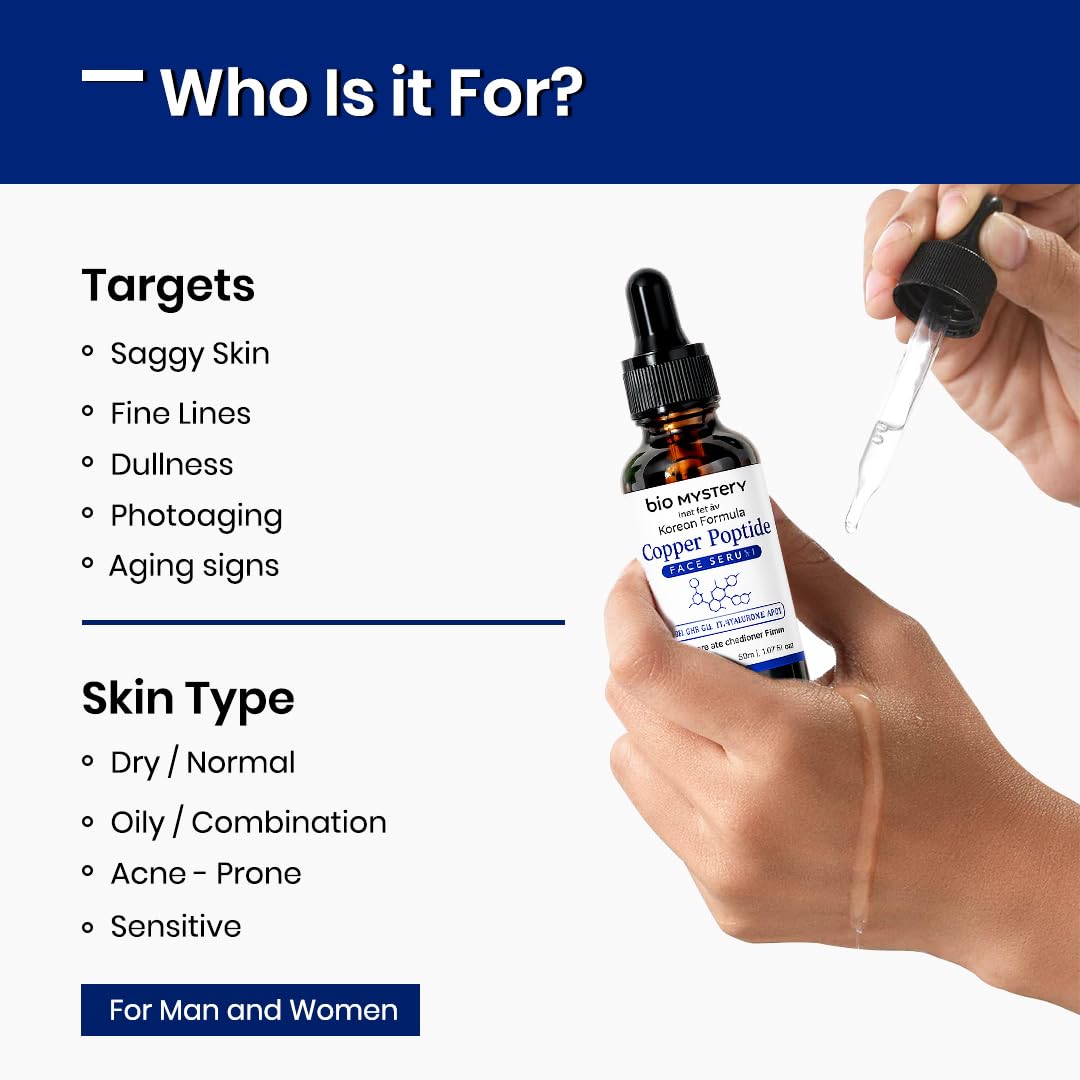 Bio Mystery Copper Peptide Face Serum – Anti-Aging Korean Formula for Firm, Smooth & Youthful Skin | Regenerate, Restore & Hydrate | 30ml