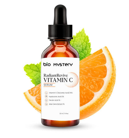 Radiant Revive Vitamin C Face Serum 33 ml (1.12 oz) – With 15% Pure Ascorbic Acid, 2% Hyaluronic Acid, 1% Ferulic Acid & Aloe Vera – Brightening, Anti-Aging & Hydrating Formula for Glowing, Youthful Skin