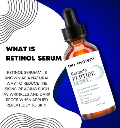 Retinol & Peptide Face Serum (33 ml / 1.12 oz): Fight Signs of Aging, Even Skin Tone, Improve Elasticity & Reveal a Firmer, Glowing Appearance Naturally