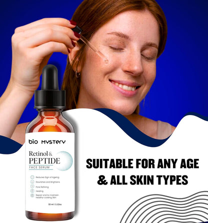 Retinol & Peptide Face Serum (33 ml / 1.12 oz): Fight Signs of Aging, Even Skin Tone, Improve Elasticity & Reveal a Firmer, Glowing Appearance Naturally
