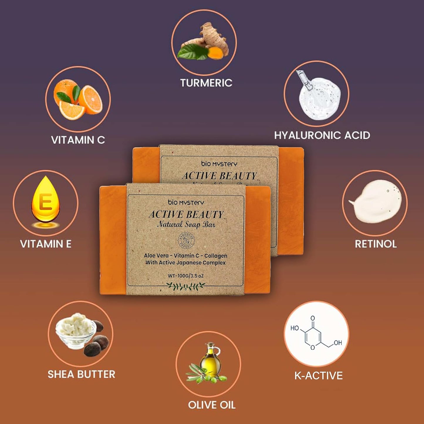 Bio Mystery Active Beauty Soap Bars – Natural Handmade Vegan Soap for All Skin Types – Pack of 2 (100g Each)