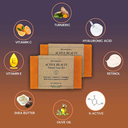 Bio Mystery Active Beauty Soap Bars – Natural Handmade Vegan Soap for All Skin Types – Pack of 2 (100g Each)