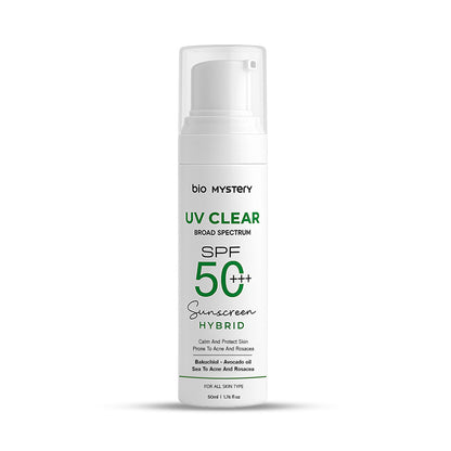 Bio Mystery Clear Face Sunscreen Lotion SPF 50+++ | For Acne-Prone, Oily & Sensitive Skin | Hybrid UV Protection | Matte, Lightweight & Non-Greasy | 50ml