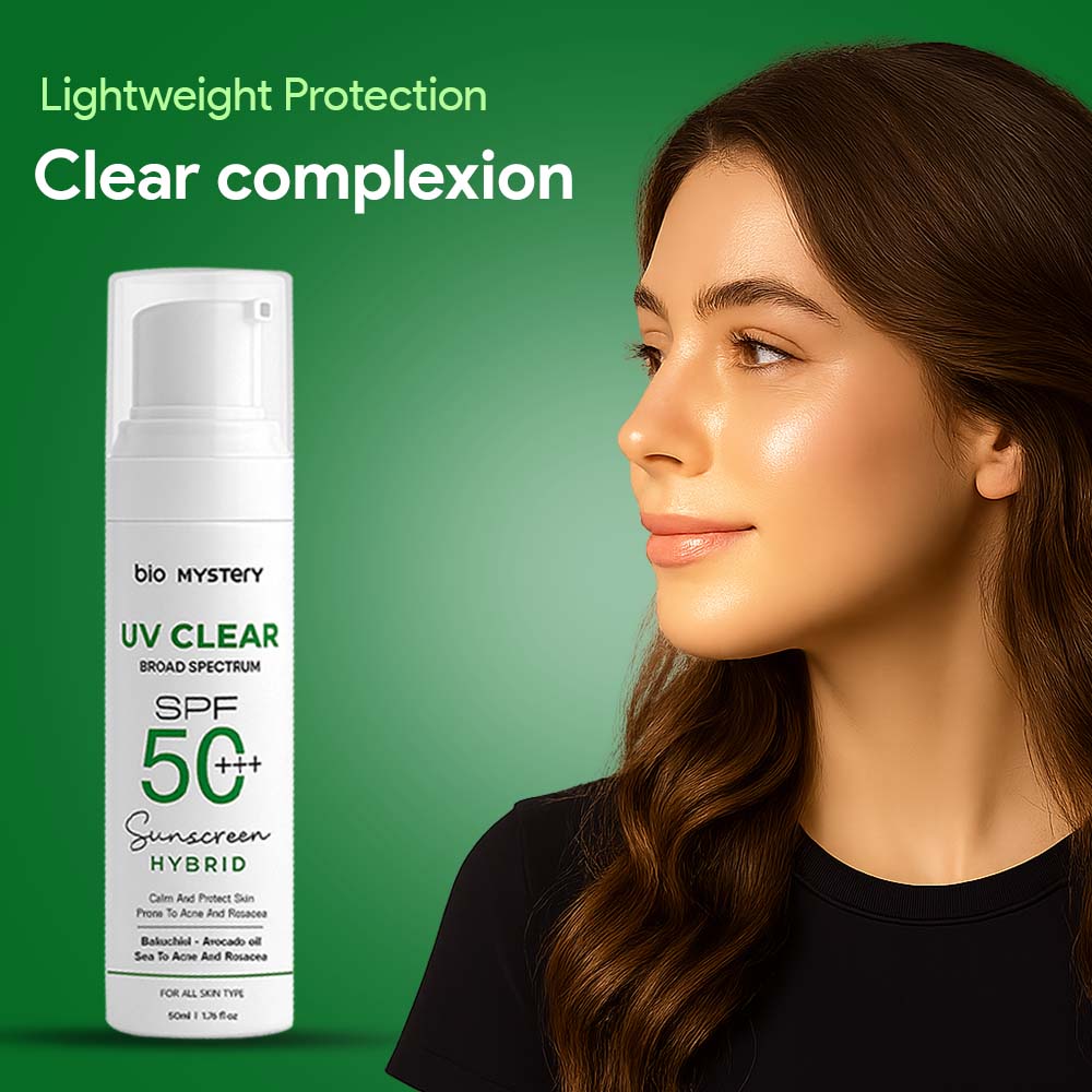 Bio Mystery Clear Face Sunscreen Lotion SPF 50+++ | For Acne-Prone, Oily & Sensitive Skin | Hybrid UV Protection | Matte, Lightweight & Non-Greasy | 50ml