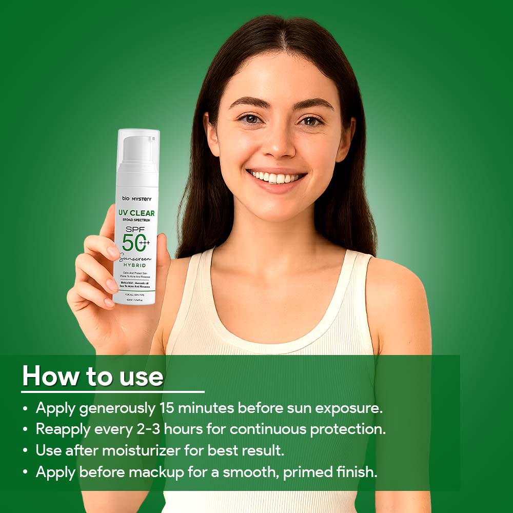 Bio Mystery Clear Face Sunscreen Lotion SPF 50+++ | For Acne-Prone, Oily & Sensitive Skin | Hybrid UV Protection | Matte, Lightweight & Non-Greasy | 50ml