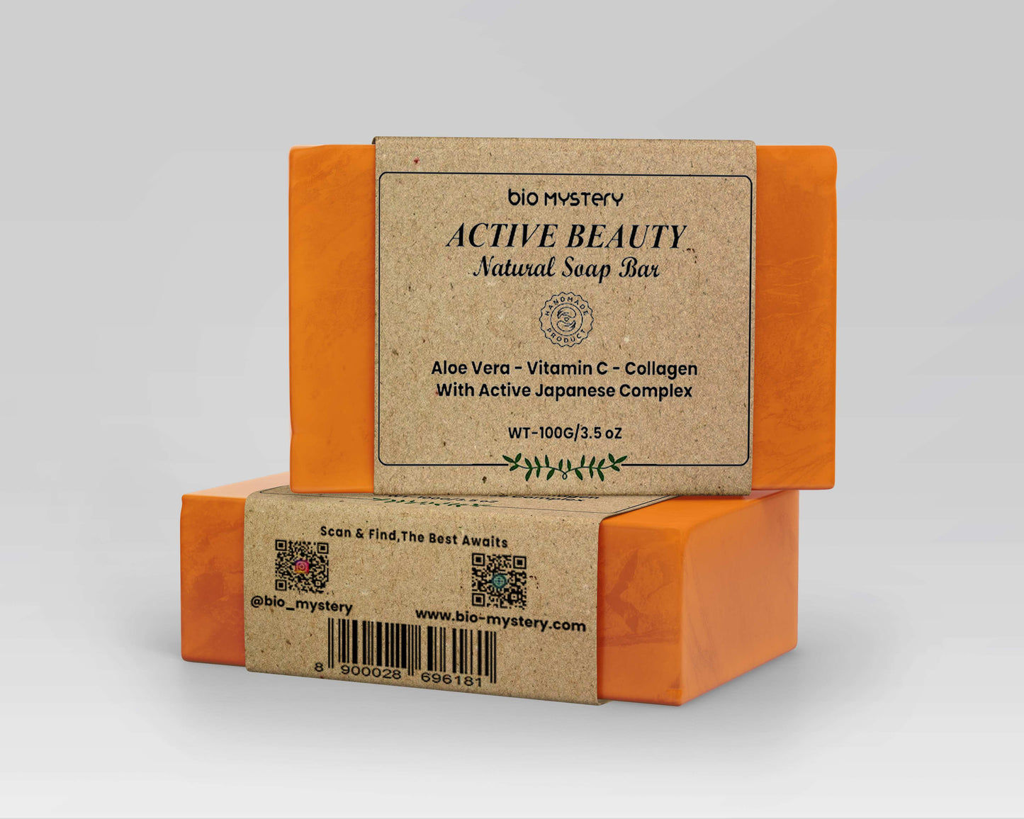 Bio Mystery Active Beauty Soap Bars – Natural Handmade Vegan Soap for All Skin Types – Pack of 2 (100g Each)