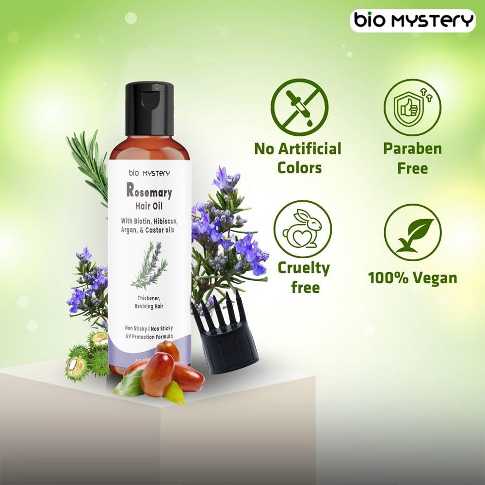 Bio Mystery Rosemary Hair Growth Oil – Enriched with Biotin, Argan, Vitamin E, Jojoba & Castor